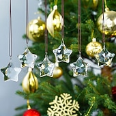 baratos Ornamentos-Conjunto de 6 enfeites de Natal em vidro transparente facetado em formato de estrela, ideais para centros de mesa, captadores de luz solar e decoração de cristal para árvores de Natal, janelas,