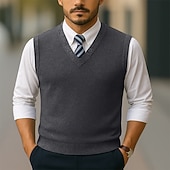 cheap Men's Pullover Sweater-Men's Sweater Sweater Vest Pullover Sweater Jumper Ribbed Knit Regular Tops Knitted Slim Fit Plain V Neck Knitwear Contemporary Casual Business Clothing Apparel Spring Fall Wine Navy Blue M L XL
