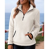 economico Felpa &amp; Sweatshirt-Per donna Tinta unita Felpa con zip Felpa in pile Autunno / Inverno Tasca Manica Lunga Athleisure Antivento Caldo All'aperto Viaggio Sportivo Nero Bianco Rosa abbigliamento sportivo Abbigliamento