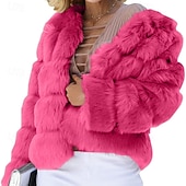 billiga Pälsar och Läder-Dam Vinterkappa Fuskpälskappa Håller värmen Bekväm Beskuren Pälsar och läder Mode Ledigt Slät Semester Gata Ledigt Dagliga kläder Normal Rund halsringning Normal Långärmad Ytterkläder Svart Vit