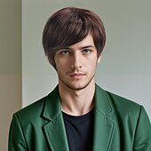 levne Párty paruky-Syntetické paruky Vlnitá Loose Curl Krátký Bob Boční část na stroji Paruka 10&quot; Tmavěhnědá Umělé vlasy Pánské Pohodlné Hnědá