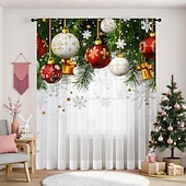 Недорогие Рождественская кухня-Рождественские прозрачные шторы серии 2025, 3D цифровая печать, оконные шторы для гостиной, спальни, праздничное украшение, декор для дома, элегантные праздничные шторные панели