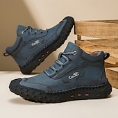 economico Stivaletti alla caviglia-scarponi da trekking bianchi da uomo fatti a mano: design in similpelle resistente e confortevole, perfetti per le avventure all'aria aperta e per l'uso quotidiano