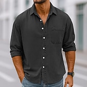 baratos camisa de botão masculina-Homens Camisa Social Camisa casual camisa vintage camisa de botão Vinho Azul Marinha Manga Longa Tecido Lapela Casual Streetwear Bolsos Roupa Algodão Elastano Vintage Moda Retro Vintage
