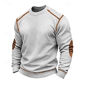 baratos Camiseta de malha waffle-Homens Camiseta Waffle Camiseta Camisetas T-shirt Manga Longa Gola Redonda Primavera Outono Bloco de cor Moda Designer Básico Patchwork Clássico Férias Rua Para Noite Preto Branco Vermelho Top Tee