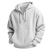 abordables sweats à capuche basiques pour hommes-Homme Sweat à capuche Sweat à capuche gaufré Sweat à capuche quart zippé Blanche Vert Claire Vert Véronèse Rouge bleu marine À capuche Uni Poche kangourou Texturé Sport &amp; Loisir Occasionnel Quotidien