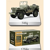 זול בקרות רדיו ומזלט"ים-רכב צבאי RC לאסף - ג'יפ וויליס צבאי בסגנון שלט רחוק - דגם מפורט לחובבים וילדים מתנה לחג המולד