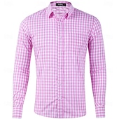 cheap Men's Dress Shirts-Men's Shirt Dress Shirt Casual Shirt Plaid Shirt Button Up Shirt Red Long Sleeve Checkered Lapel Daily Business Clothing Apparel Cotton Blend Fashion Smart Casual