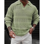 preiswerte Herrenpullover-Herren Pullover Strickpullover Gerippt Stricken Normale Oberteile Gestrickt Einfach Revers Mode Basic Urlaub Alltagskleidung Bekleidung Herbst Winter Blau Grün S M L