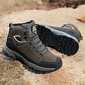 voordelige Winter- en sneeuwlaarzen-beige en zwarte waterdichte wandelschoenen voor heren met antislipzool en warme voering, outdoor trekkingschoenen voor winterkamperen en bergavonturen