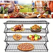 זול מתלי אחסון-מדף קירור מתקפל משודרג בן 3/4 קומות עם עיצוב מתכוונן של 3 מצבים, ניתן לערום, צלייה, בישול וייבוש, מדף קירור תיל לאפייה, עוגיות, עוגה, צלייה וצלייה על האש