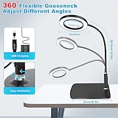 baratos Luzes de leitura-Lupa 10 x 20 x com luz e suporte, lâmpada de aumento com 72 LEDs, 3 modos de cor e luz de aumento regulável para leitura de hobby, trabalho de perto, joias, USB 1 unidade