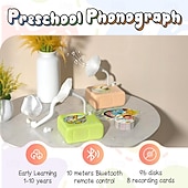 abordables Cadeaux-Machine à histoires phonographique pour l'éducation précoce des enfants avec 99 cartes, gramophone pour tout-petits, phonographe éducatif pour tout-petits, jouet de narration interactif pour l'école