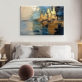 voordelige Abstracte schilderijen-Handmade Oil Painting Canvas Wall Art Decoration Modern Abstract Golden for Home Living Room Decor Stretched Frame Hanging Painting / Rolled Canvas (No Frame)