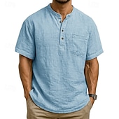 levne Pánské popover košile-Pánské Košile Popover košile Letní košile Košile pro volný čas Plážová košile Černá Bílá Světle zelená Tmavě zelená Fialová Krátký rukáv Bez vzoru Kulatý límeček Dovolená Havajské Kapsy Oblečení