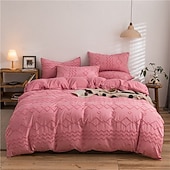 お買い得  羽毛布団カバーセット-3D刺繍の花柄寝具セット、ウォッシュドコットン4点セット、韓国風北欧風ベッドシーツセット、日本のミニマリスト風シンプル3点キルトカバーセット