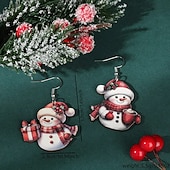 levne Dámské prsteny-Náušnice se sněhulákem s horkým kakaem a dárkem - rozkošné vánoční šperky pro sváteční dárky