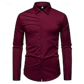 preiswerte Businesshemden für Herren-Herren Hemd Kleidhemd Knopfhemd Einfach Hochzeit Party Schwarz Weiß Wein Marineblau Langarm Revers Frühling Herbst Bekleidung Patchwork