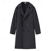 baratos Trench coat masculino-Homens Casaco Casaco impermeável Casaco longo Férias Diário Outono Inverno Poliéster A Prova de Vento Manter Quente agasalhos Roupa Moda Clássico Tecido Bolsos Lapela Trespassado