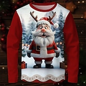 billiga Barnens jultröjor-Jul Pojkar 3D jultomten T-shirt Långärmad Vår Höst Mode Grundläggande Barn 4-12 år Rund hals Utomhus Ledigt Dagligen Normal
