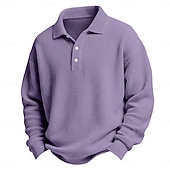 お買い得  メンズ クラシックポロ-男性用 ワッフルポロシャツ ゴルフシャツ カジュアル 祝日 ラペル 長袖 クール 平織り クラシック 秋 春 &amp; 秋 オールシーズン レギュラー ホワイト ライトグリーン ライトブルー ルビーレッド ネイビーブルー パープル ワッフルポロシャツ