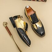 levne Formální-Pánské Brogue Chůze Bristké Svatební Lakovaná kůže Pohodlné Protiskluzové Prodyšné Šněrování Černá a zlatá Černobílá Jaro Podzim Zima
