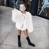 preiswerte Mädchen Kunstpelzmäntel-Kinder Mädchen Kunstpelzmantel Einfarbig Mode Schule Mantel Oberbekleidung Ab 4 Jahren Herbst Schwarz Weiß Kamel