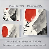 baratos Conjuntos de capa de edredão-Conjunto de capa de edredom de 3 peças com pintura a tinta estilo chinês para cama queen size, capa de edredom macia com 2 fronhas – hotel &amp;roupa de cama para quarto de hóspedes, aconchegante
