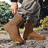 economico Scarponi da trekking-stivali da combattimento impermeabili marroni da uomo con suola ammortizzante e supporto rinforzato alla caviglia, calzature tattiche resistenti per lavoro, escursionismo e campeggio