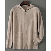 ieftine Pulover de lână pentru bărbați-Cardigan bărbătesc premium din lână pură cașmir, clasic, cu glugă, tricotat, cu buzunar cu fermoar, moale, călduros și respirabil