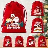 tanie Pakowanie prezentów-7 dużych świątecznych torebek ze ściągaczem - Święty Mikołaj, Wesołych Świąt, czerwony &amp;Zielone upominki na przyjęcie świąteczne z zamknięciem na sznurek, idealne do przechowywania prezentów na Boże