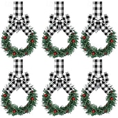 olcso Koszorúk, Girlandok és Díszek-4/6 db-os mini karácsonyi koszorúk piros masnikkal és gyümölcsös díszítésekkel, ünnepi kirakat, szekrény &amp;lakberendezés, tökéletes partikra, szezonális dekoráció