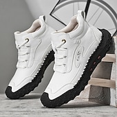 economico Stivaletti alla caviglia-scarponi da trekking bianchi da uomo fatti a mano: design in similpelle resistente e confortevole, perfetti per le avventure all'aria aperta e per l'uso quotidiano