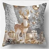 billige jule sengetøy-1 stk Fløyel Putecover, Trykt mønster Enkel Fritid Kvadrat Glidelås Tradisjonell Klassisk