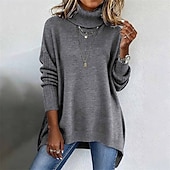 お買い得  単色-女性用 ニット プルオーバー エレガント ファッション ストリートファッション 純色 タートルネック ニット 長袖 レギュラートップス ニット アウトドア 日常 祝日 ブラック ネービーブルー 秋 冬