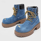 economico Stivali da lavoro-Per uomo Stivali Stivali da Lavoro Camminata Vintage Quotidiano PU Aumento Altezza Confortevole Stivali a Metà Polpaccio Allacciatura Tessuto almond Marrone scuro Nero Autunno Inverno