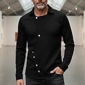 economico camicia da uomo con bottoni-Per uomo Camicia Camicia casual Camicia con Colletto Camicia con Bottoni Camicia Designer Nero Bianco Kaki Manica Lunga Semplice Collo ripiegato Vacanza Casuale Orlo irregolare Abbigliamento Moda