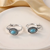 voordelige Damesoorbellen-Boho zilveren creolen met turquoise edelsteen – vintage tribale sieraden voor vrouwen