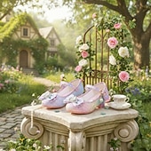 olcso Gyerek hercegnőcipők-Csillámos, szivárványszínű lányka balerinacipők masnival és gyöngy bokapánttal – aranyos hercegnői cipők