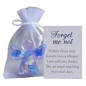 זול פסלים-מזכרת מלאך פרחים מיובשים "אל תשכח אותי", מתנה של מלאך "אל תשכח אותי" עם שקית אורגנזה וכרטיס תנחומים, מתאים לקישוט יפהפה לחלונות, עצי חג המולד, קישוט תלייה לזיכרון