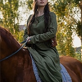cheap Dresses-Retro Vintage Medieval Renaissance Dress Cosplay Costume Tunic Dress Viking Ranger Elven Fancy Dress Women's Celtic Viking Halloween Carnival Masquerade Performance Halloween LARP Adults' Dress All