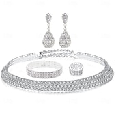 economico Collana da donna-set di gioielli di lusso in argento con strass: collana, bracciale e orecchini con cristalli scintillanti a goccia per donna