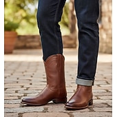 levne Cowboy &amp; Western Boots-Pánské Boty Kovbojské boty Retro Kožené boty Vinobraní Klasické Venkovní Denní PU Do půli lýtek Nasazovací Černá Žlutá Hnědá Léto Jaro Podzim