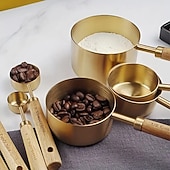 رخيصةأون أدوات القياس-مجموعة من 8 قطع من أكواب القياس والملاعق - أكواب قياس من الفولاذ المقاوم للصدأ بمقبض خشبي، مجموعة ملاعق قياس معدنية، مجموعة قياس المطبخ للمطبخ/الطعام/الخبز