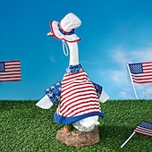 billige Veranda gåseantrekk-2 stk. patriotiske verandagåseantrekk sementgåskostyme 4. juli-stil gåsantrekk inkludert sløyfe og hatt til hagedekorasjon fest uteplass julegave