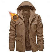 voordelige grafische herenjassen en -jassen-Voor heren 1776 Fleecejack Cargo-jack Windjack Thermisch Warm Casual Militair Buiten Kamperen&amp;Wandelen Geborduurd Afneembare capuchon Capuchon Winter Opstaand Lange mouw Zwart khaki Leger Groen