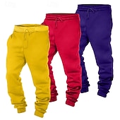  حزم متعددة 3 قطع رجالي أحمر + بنفسجي + أصفر بنطلونات ركض السراويل الصوفية رباط مرونة الخصر سهل عطلة مناسب للبس اليومي بوليستر الخريف