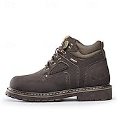 cheap Work Boots-Men's Yellow Faux Leather Work Safety Boots with Shock-Absorbing Sole and Steel-Toe Protection, Durable Construction Boots for Outdoor Labor and Industrial Work
