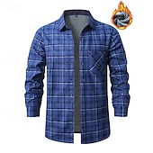 preiswerte Flanellhemden-Herren Hemd Freizeithemd Flanellhemd Fleece-Shirt Knopfhemd Wein Marineblau Blau Grau Langarm Karomuster Revers Urlaub Ferien Tasche Bekleidung Polyester Mode warm halten Lässig Bequem