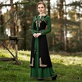 abordables Robes-Médiéval Renaissance Robe de cocktail Bal Masqué Robe de Bal Ranger Elfe Déguisement Femmes Celtique Viking Fantaisie Halloween Carnaval Mascarade Fête / Soirée Festival Adulte Robe